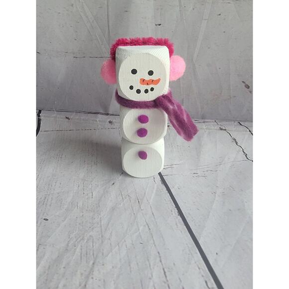 Wooden Handmade Snowman Pink Purple Winter Tiered Tray Home Decor Shelf Sitter - Picture 1 of 5